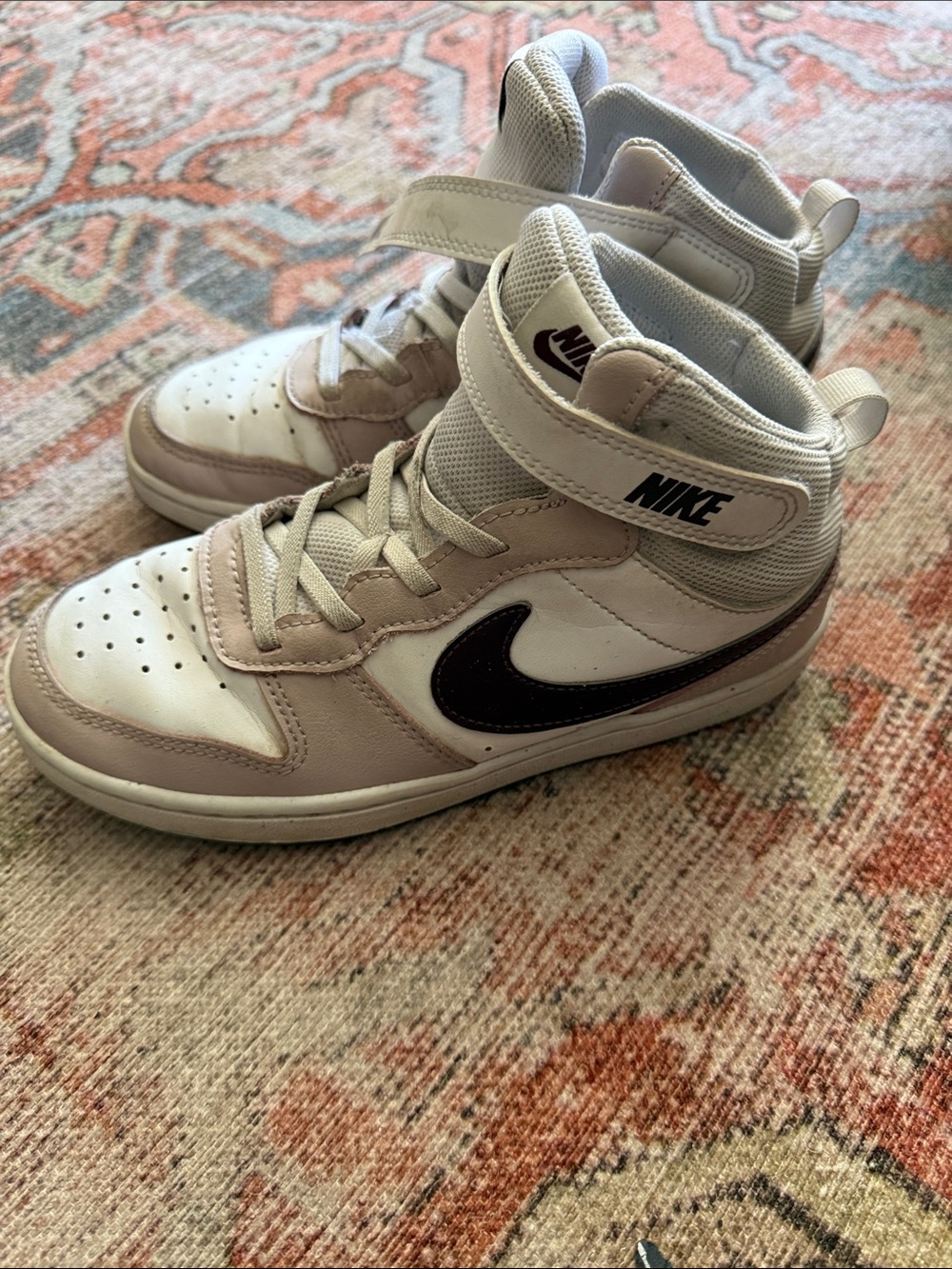 Nike Kids High-Top Sneakers in White and Maroon Accent